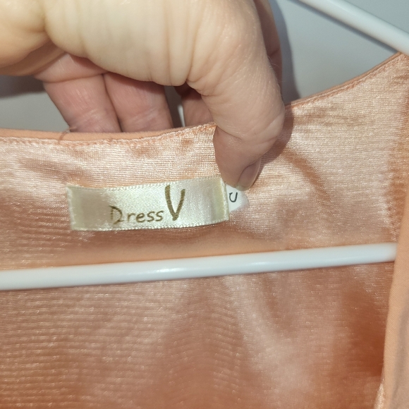 Dress V Peach Colored Cap Sleeved Dress - Picture 3 of 7